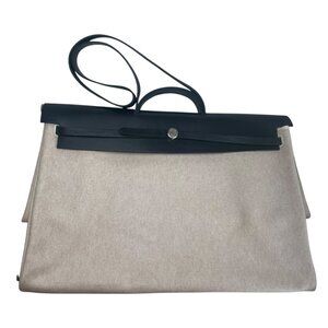New Hermes Herbag 50 Cabine Travel Bag Noir Leather Ecru and Black Canvas Bags